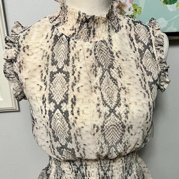 Japna Snake Print High Neck Sleeveless Elastic Waist Ruffle Top Size Small - Picture 1 of 6